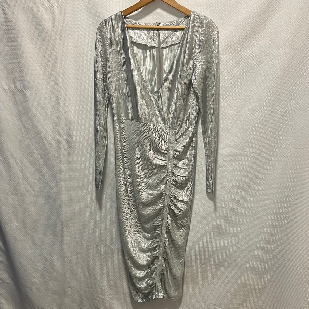 Elegant Silver Ruched Dress
